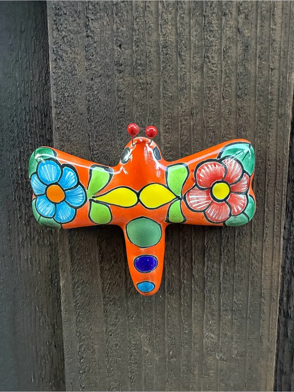 Hand-Painted Orange Talavera Floral Wall Accent